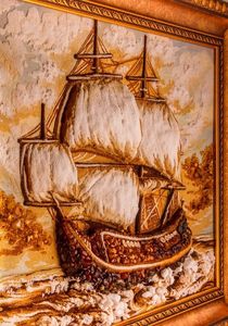 Картина из янтаря «Корабль в море»